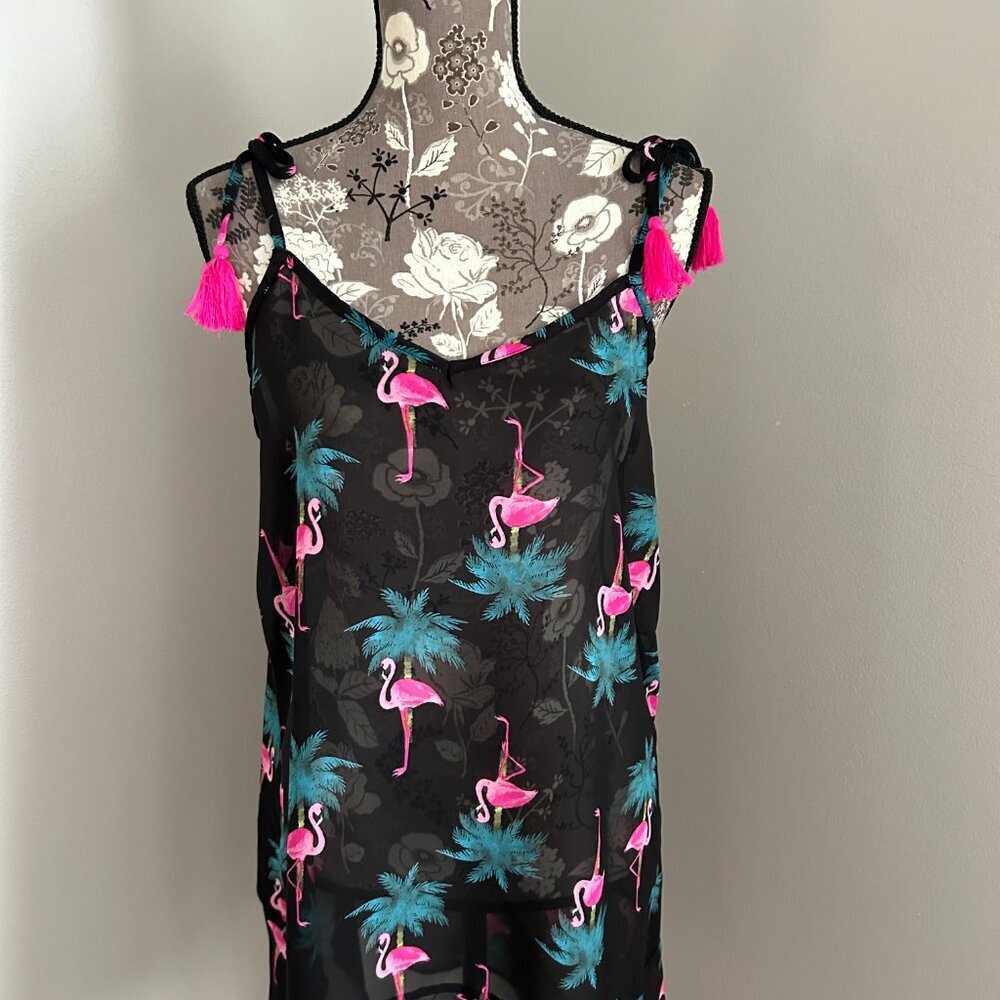 LADIES BLACK/PINK FLAMINGO COVER-UP SIZE OS
